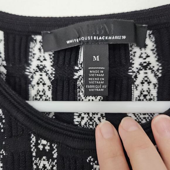 WHBM Black White Womens Vertical Striped Peplum Crew Neck Sweater Size Medium - Picture 7 of 7